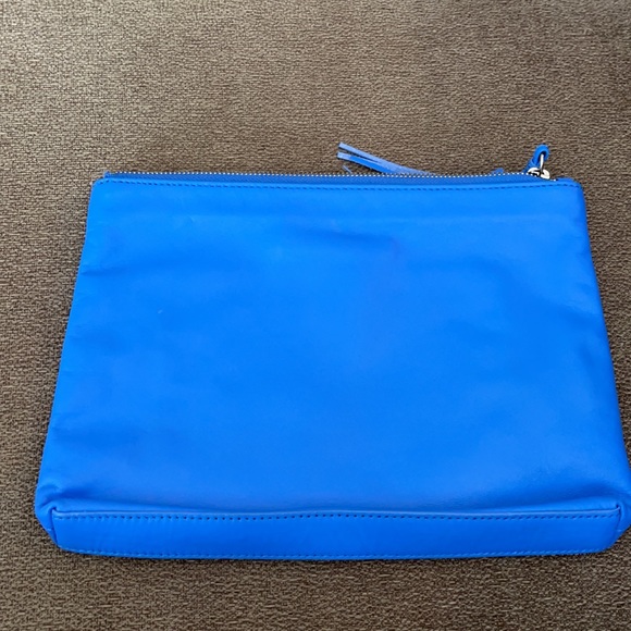 Loeffler Randall Large Blue Leather Zip Top Tassel Pouch Clutch Bag Bright Blue - Picture 2 of 8